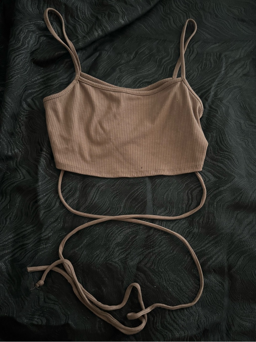 SHEIN Ribbed Wrap Crop Top - Brown